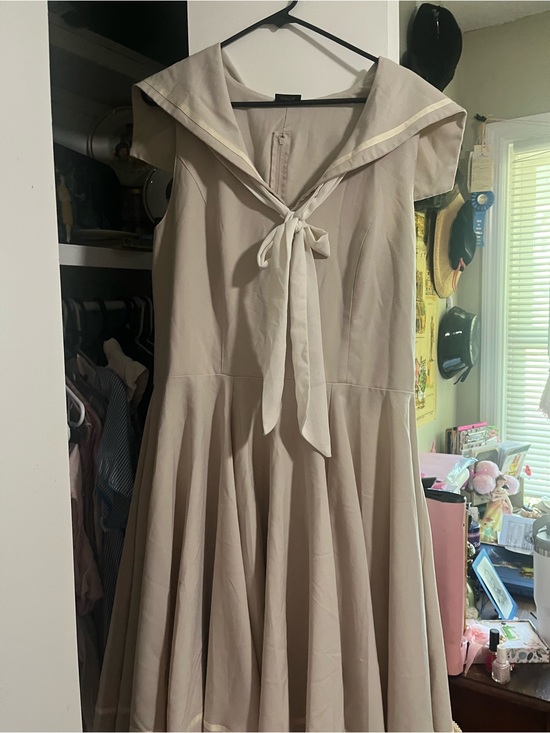 Collectif Dresses & Skirts - Collectif Sailor-Collar Midi Dress in Light Taupe